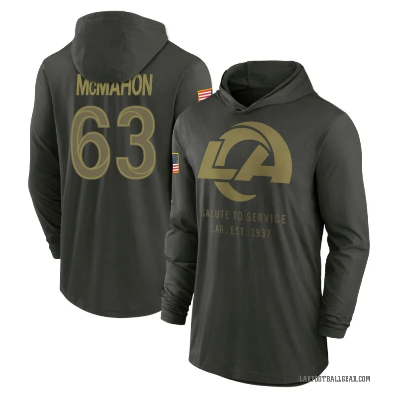Dylan McMahon Men's Green Los Angeles Rams Forest/ 2025 Salute to Service Sideline Lightweight Hooded Pullover Long Sleeve T-Shi