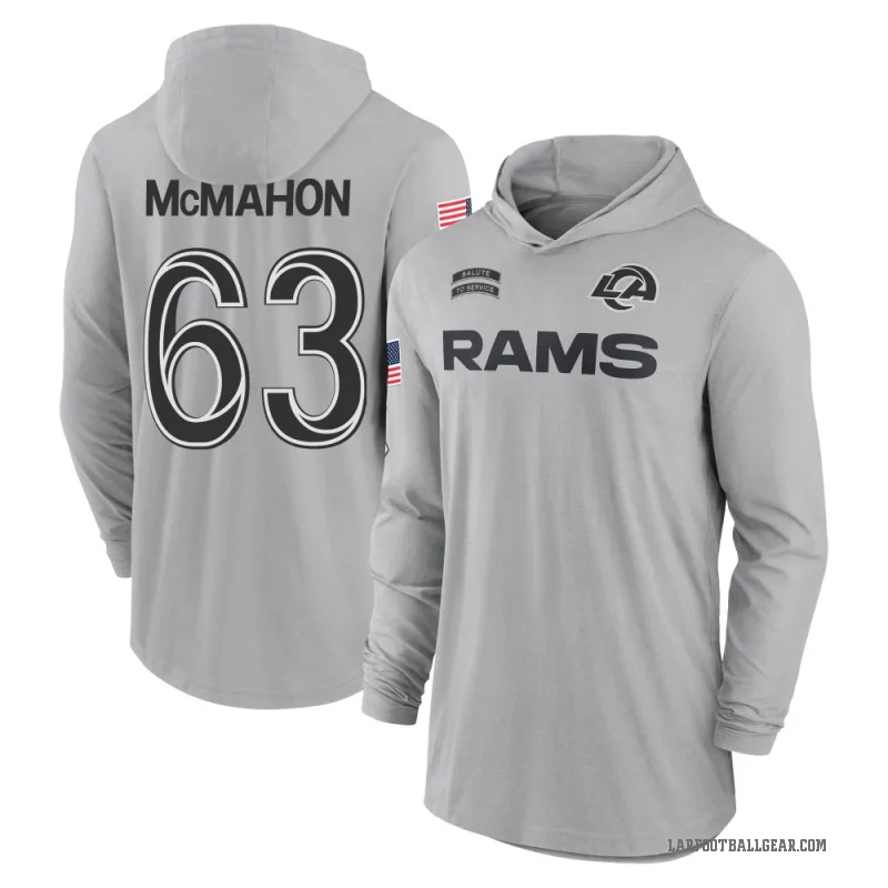 Dylan McMahon Youth Gray Los Angeles Rams 2024 Salute to Service Lightweight Performance Long Sleeve Hooded T-Shirt