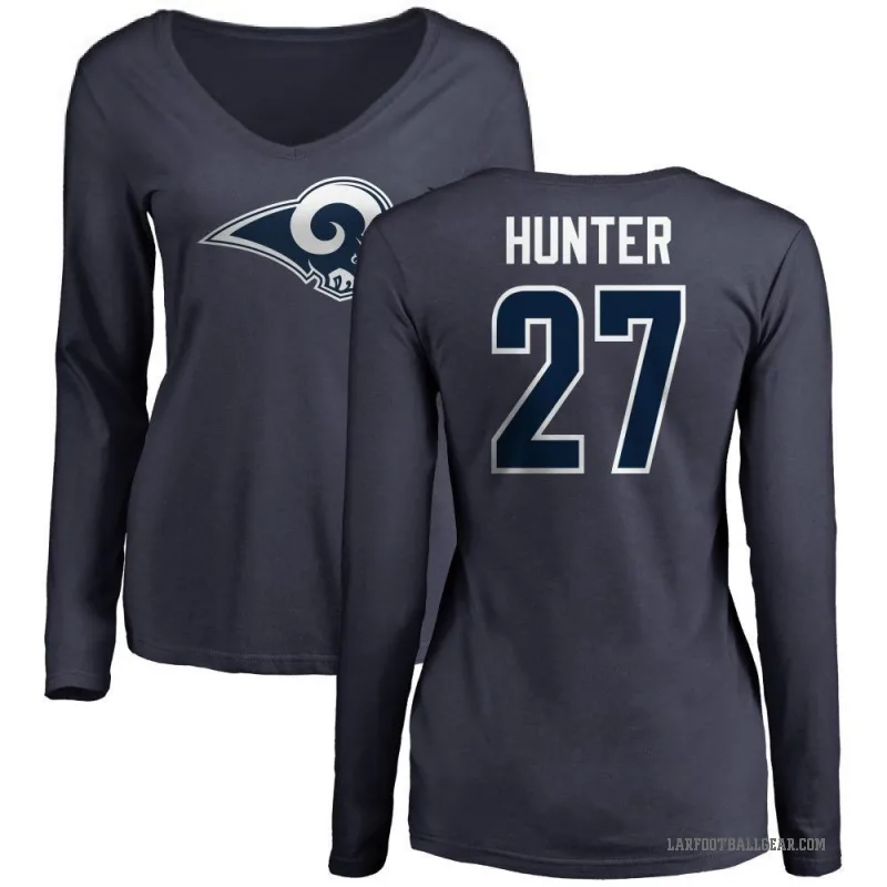 Jarquez Hunter Women's Navy Los Angeles Rams Logo Slim Fit Long Sleeve T-Shirt -