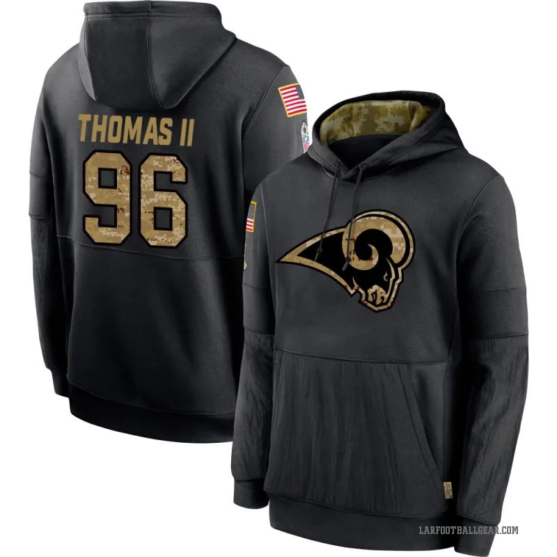Keir Thomas II Men's Black Los Angeles Rams 2020 Salute to Service Sideline Performance Pullover Hoodie
