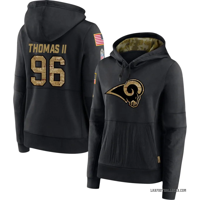 Keir Thomas II Women's Black Los Angeles Rams 2020 Salute to Service Sideline Performance Pullover Hoodie