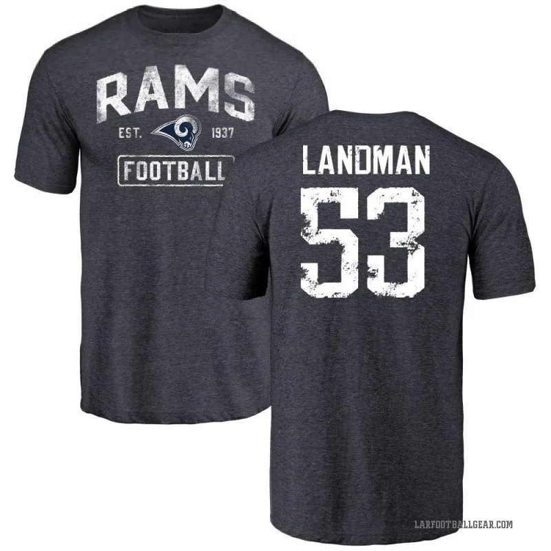 Nate Landman Men's Navy Los Angeles Rams Distressed T-Shirt -
