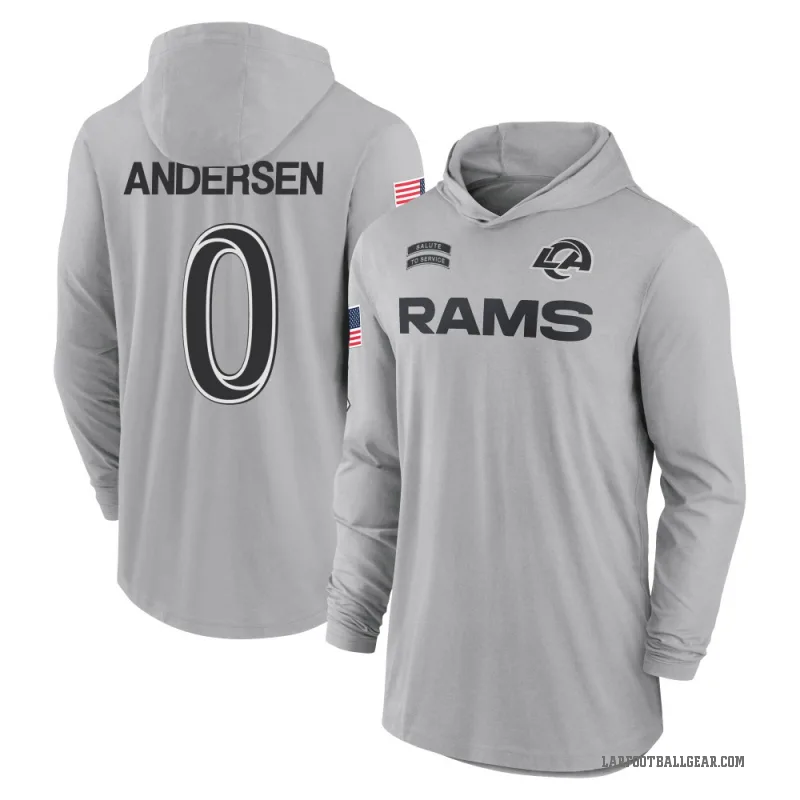 Nick Andersen Men's Gray Los Angeles Rams 2024 Salute to Service Lightweight Performance Long Sleeve Hooded T-Shirt