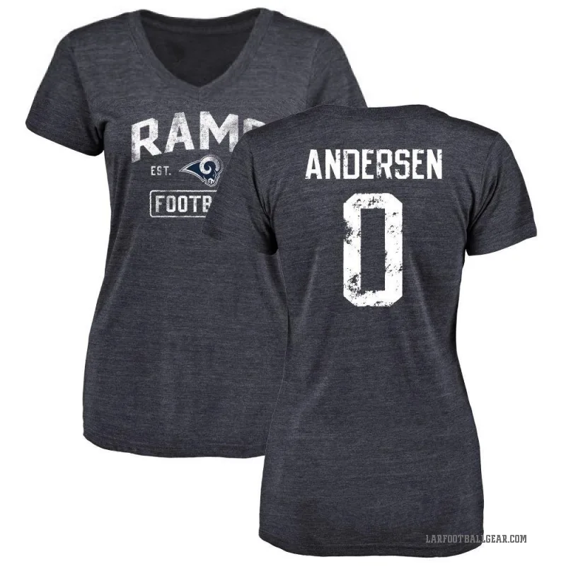 Nick Andersen Women's Navy Los Angeles Rams Distressed V-Neck T-Shirt -
