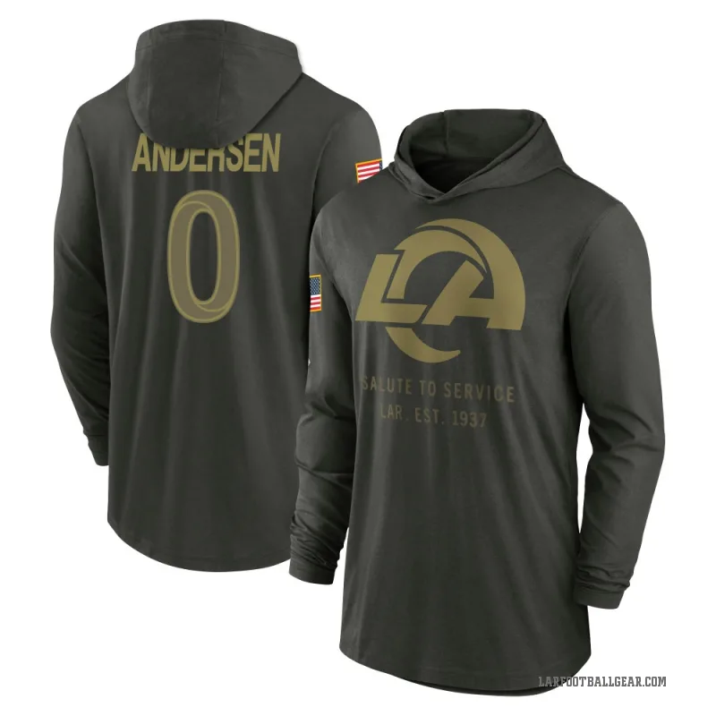 Nick Andersen Youth Green Los Angeles Rams Forest/ 2025 Salute to Service Sideline Lightweight Hooded Pullover Long Sleeve T-Shi